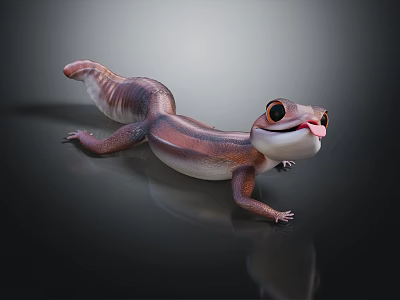 Reptile Lizard With Brown And White Striped Body Sticking Out Tongue On Dark Background 3d model
