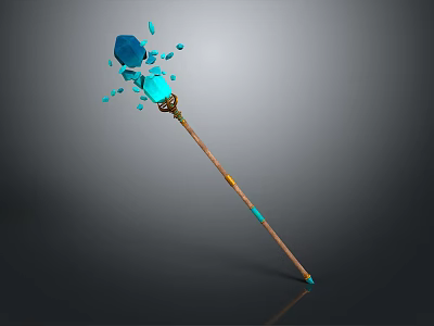 Ornament Decoration Set With Blue Gemstones Shattered Effect Wooden Staff Golden Decorations And Blue Accents 3d model