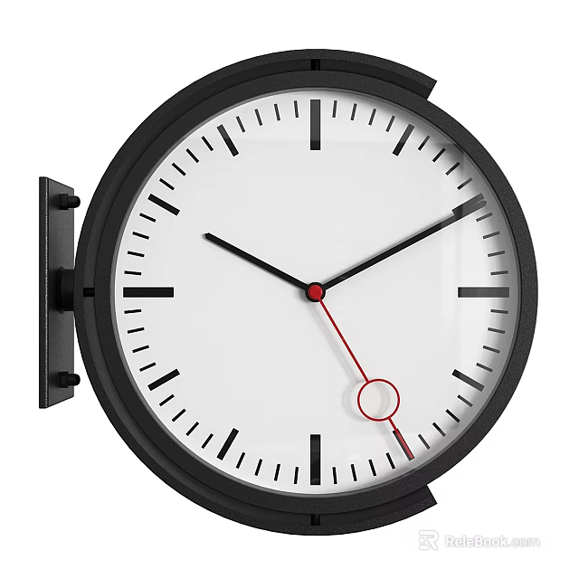Black Framed White Dial Wall Clock With Black Hands And Red Second Hand 3d model 