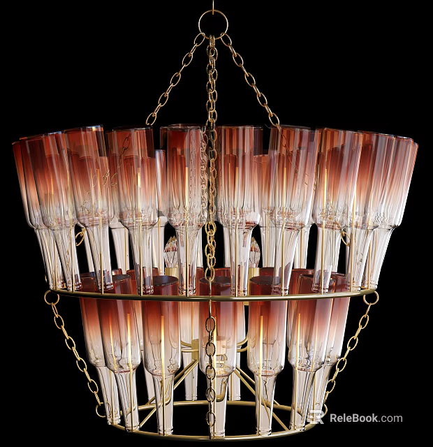 Elegant Chandelier With Gradient Glass Shades And Gold Metal Frame 3d model 