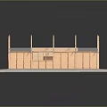 Scenic Architectural Model Featuring Wooden Frame Curved Roof Interior Kitchen And Two People