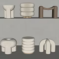 Cream Style Sofa Stool Round Stool Low Stool 3d model