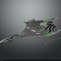 Futuristic Spaceship Design For Cosmic Exploration With Sleek Silver And Green Aerodynamic Structure