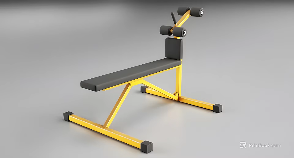 Sturdy Yellow Frame Fitness Bench With Black Seat And Abdominal Rollers For Home Gym 3d model 