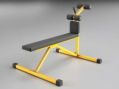 Sturdy Yellow Frame Fitness Bench With Black Seat And Abdominal Rollers For Home Gym 3d model