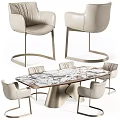 Sleek Modern Dining Table Set With Marble Top Metal Legs And Upholstered Leather Chairs