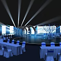 Modern Conference Stage Setup With Round Platform Seats And Large Screens 3d model