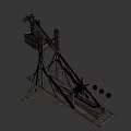 Ancient Wooden Trebuchet Siege Weapon With Stone Balls And Wooden Frame
