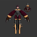 3D Character With Detailed Red Armor Purple Hair Fluffy Arms Mechanical Legs And Creature Helmet