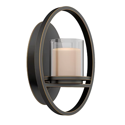 Modern Round Black Metal Wall Sconce With Clear Glass Shade And Candle Shaped Light 3d model