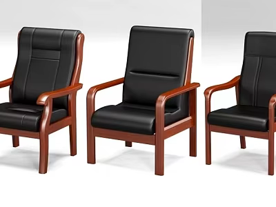 Classic Office Chair with Black Leather Seat and Wooden Arms Legs 3d model