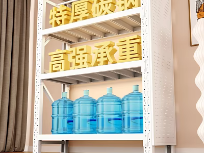 Extra Thick Carbon Steel Storage Rack with High Strength Load Bearing and Blue Water Bottles 3d model