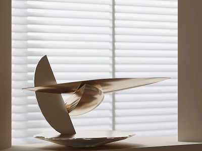 Elegant Metallic Streamlined Sculpture Artwork With Circular Base By Window Blinds 3d model