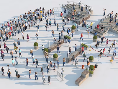 Crowd of People in Public Plaza Enjoying Gathering With Steps Greenery and Open Space 3d model