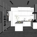 Modern Kitchen Interior With White Cabinets Central Island And Stainless Steel Appliances