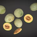 Fresh Ripe Cantaloupe Melons Whole And Sliced With Orange Flesh