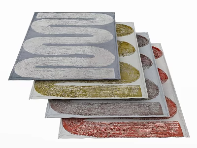 Square Rugs With Wave Patterns In Gray Gold Brown And Red Colors 3d model