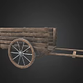 Vintage Wooden Cart With Plank Body Spoked Wheel And Pull Handle