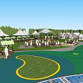 Scenic Camping Site With Tents Green Lawn And Outdoor Gathering Area