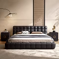 Modern Bedroom Interior With Leather Upholstered Double Bed Nightstands And Window View