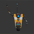 Yellow Mechanical Robot With Mechanical Arm Antenna And Blue Light Circular Eye