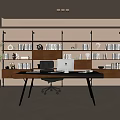 Middle Style Study Desk Bookshelf Bookcase Books 3d model