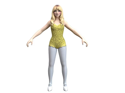 Woman With Blonde Hair Wearing Yellow Leotard White Tights And White Shoes 3d model