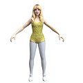 Woman With Blonde Hair Wearing Yellow Leotard White Tights And White Shoes