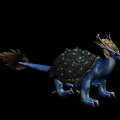 Technology Exhibition Hall Showcasing Mythical Creature Model With Blue Body Black Shell And Feathered Tail