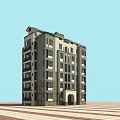 Multi Storey Modern Residential Building With Balconies Stone Cladding And Red Tiled Square