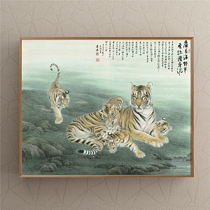 New Chinese Animal Painting Green Living Room Animal Tiger Decorative Painting 3d model