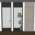 Modern Interior Featuring Sleek Wooden And Glass Hinged Doors With Green Plant