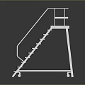 White Wheeled Metal Ladder With Handrail Steps On Smooth Black Floor Reflection
