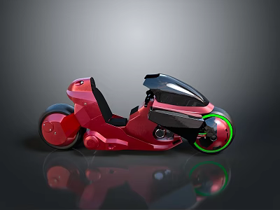Sleek Red Motorcycle Featuring Black Accents Green Wheel Rims And Futuristic Design 3d model