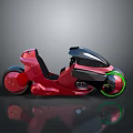 Sleek Red Motorcycle Featuring Black Accents Green Wheel Rims And Futuristic Design