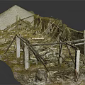 Collapsed Building Structural Components With Broken Wooden Beams And Concrete Debris 3d model