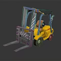 Yellow Industrial Forklift With Blue Frame Black Seat And Orange Accents