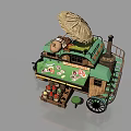 Functional Mobile Cart For Street Vending With Wooden Table Canopy And Cooking Supplies