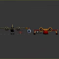 Various Airplane Models In Different Colors Including Helicopter Placed On Gray Display Platform 3d model