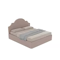 Beige Single Bed with Arched Upholstered Headboard and Pillows Gray Blanket 3d model