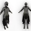 Medieval Warrior Armor Clothing With Metal Plates And Black Cloak Displayed In Different Angles