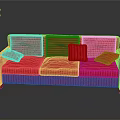 Red Three-Seat Sofa With Cushions Wooden Legs Gray Background And Reflective Floor