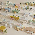 Colorful Children's Table With Various Chairs And Play Accessories For Kids