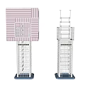 Modern Metal Frame Stairs With Pink Striped Accent And Grid Railing Design