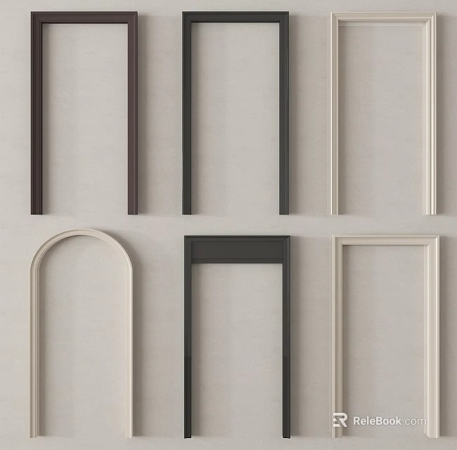 Various Shaped Colored Door Frames Including Arched Rectangular Designs For Home Interior 3d model