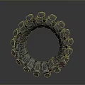 Futuristic Circular Mechanical Ring Structure With Red Lights And Silver Components
