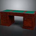 Classic Wooden Office Desk With Green Top Multiple Drawers And Storage Cabinet
