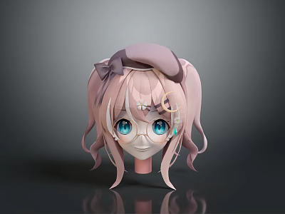 Cute Game and Movie Character With Pink Twin Tails Blue Eyes Bow and Star Decorations 3d model