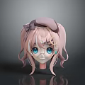 Cute Game and Movie Character With Pink Twin Tails Blue Eyes Bow and Star Decorations