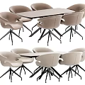 Modern Rectangular Dining Table Set With Light Colored Chairs And Metal Legs 3d model